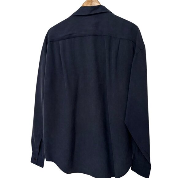Vintage Silk Blouse Classic Style Navy Blue Size 10 / L Oversized Excellent Cond - Picture 3 of 6